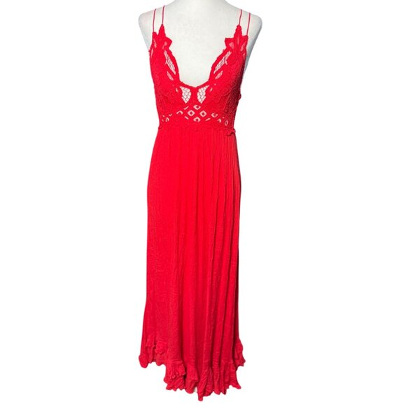 NEW Free People Size S Adella Maxi Slip Dress Sleeveless Boho Crochet Lace Red - Picture 5 of 15